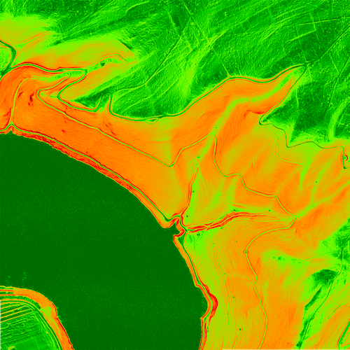 Kolorierung der Hangneigung mittels linearer Interpolation.