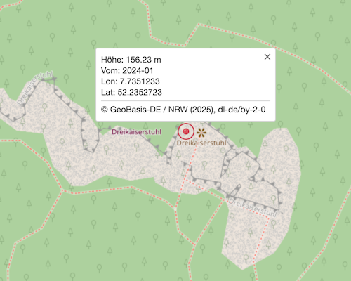 Details zu einem Punkt auf einer Karte mit Höheninformationen.