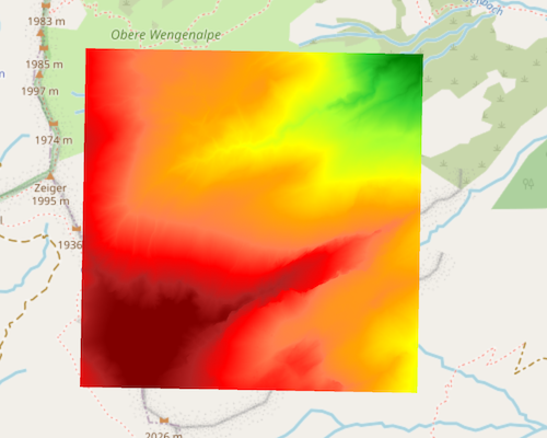 Farbrelief für eine Datenkachel in den Hochalpen (Großer Seekopf, 2085 Meter).