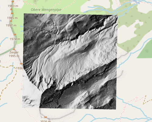 Schummerung für eine Datenkachel in den Hochalpen (Großer Seekopf, 2085 Meter).